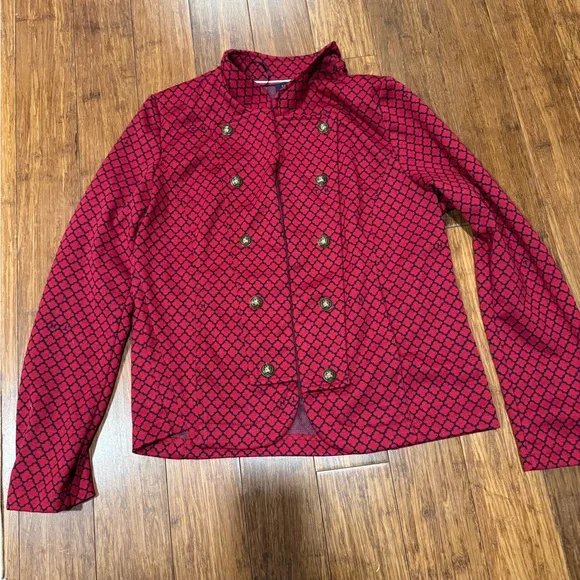 Tommy Hilfiger Women's Jacquard-Print Open-Front Jacket Large Red & Blue - Picture 2 of 10